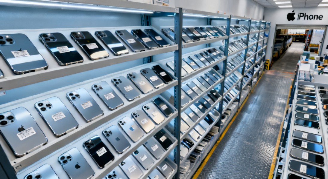 Refurbishment factory processing Grade B and Grade C used iPhones sourced in bulk from SourcePools