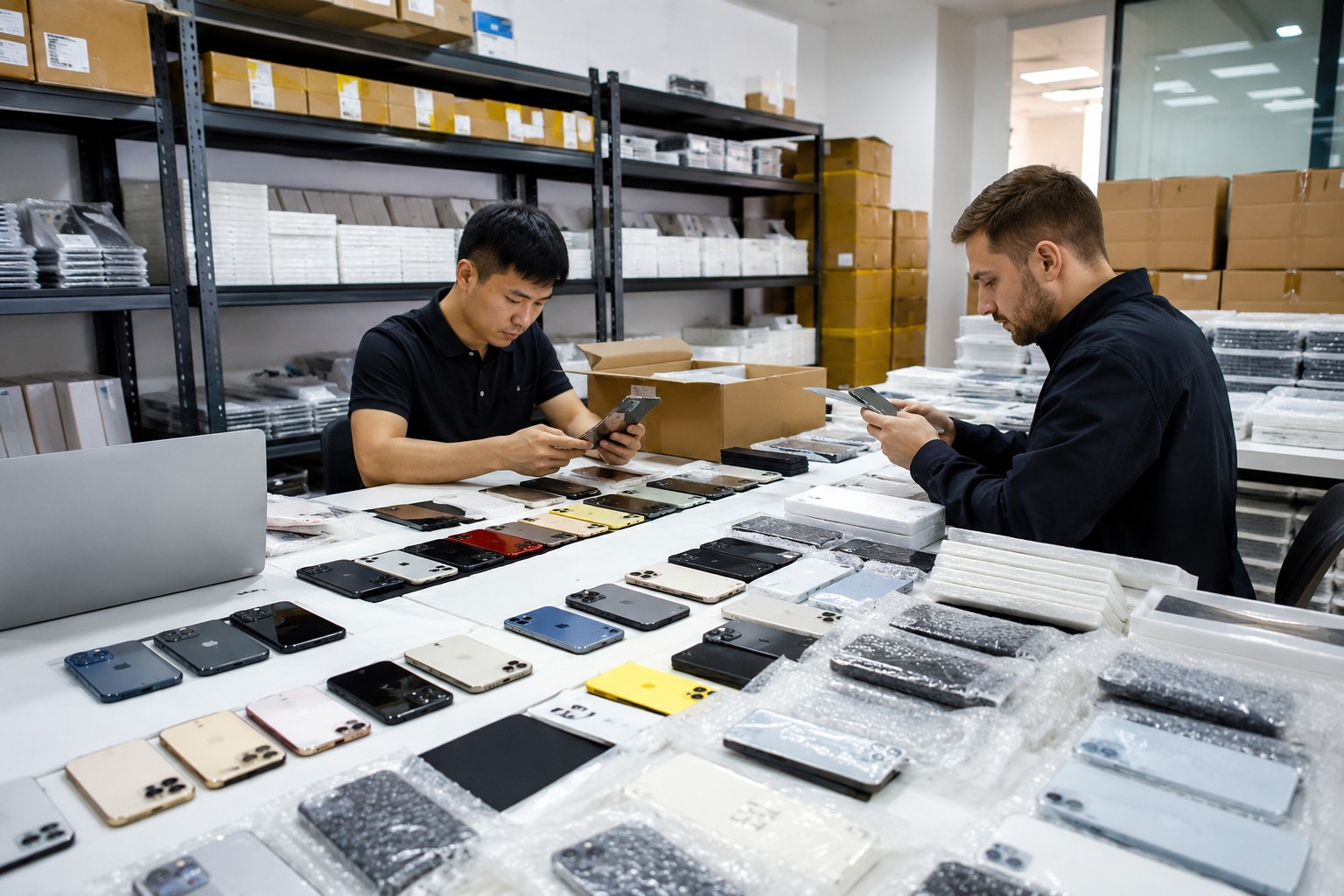 Graded wholesale used iPhones organized and ready for B2B distribution